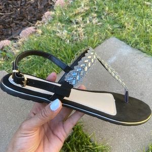 Black T-Strapped Rhinestone Embellished Sandals